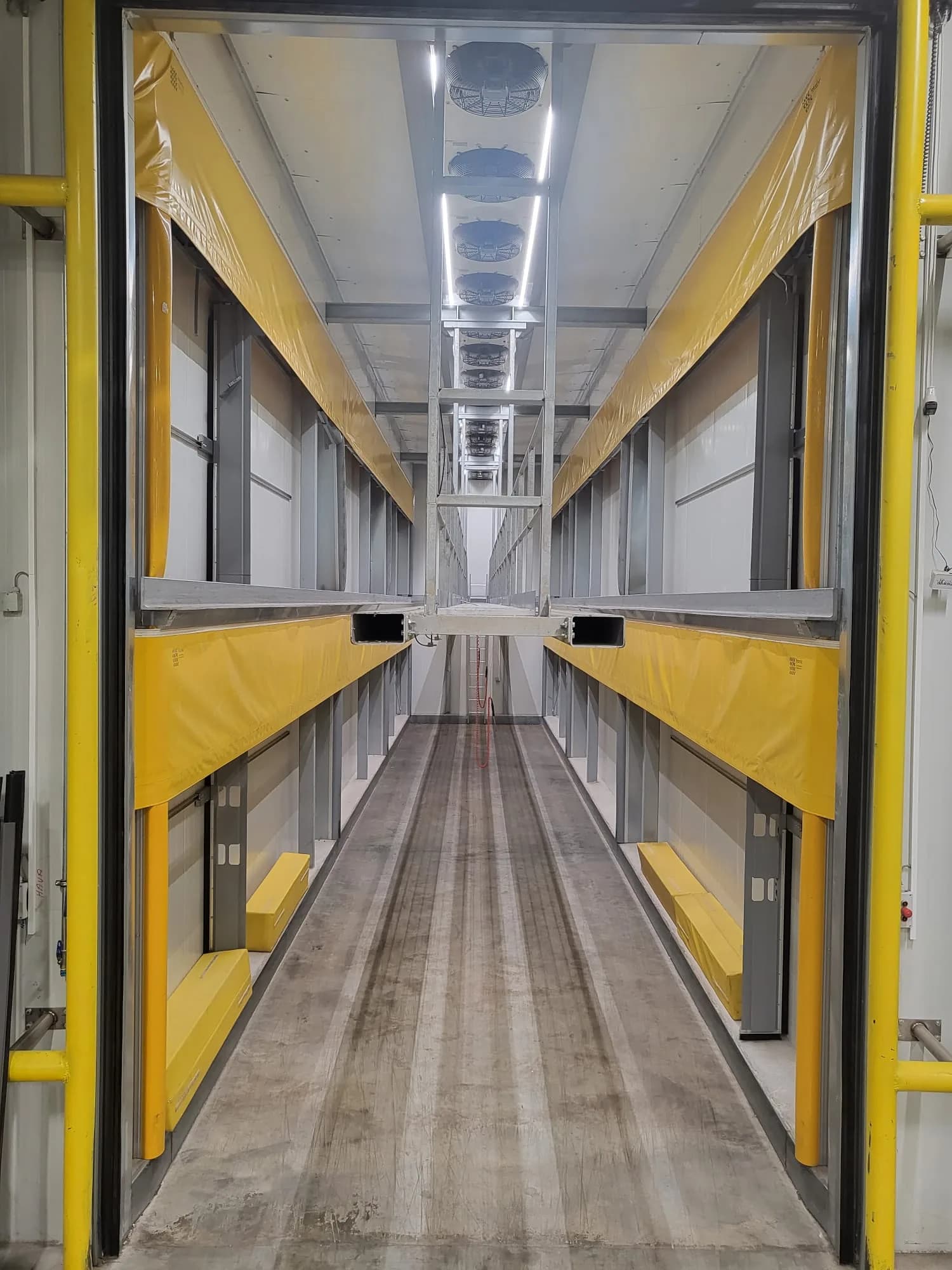 Interior corridor and racks of a ripening room